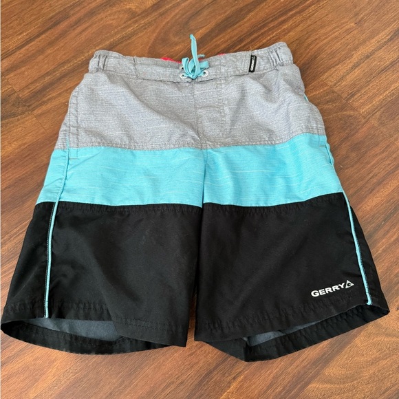 Gerry Boy’s Black Blue Swim Shorts Size M 10/12 Summer Vacation Cruise Tropical - Picture 1 of 7